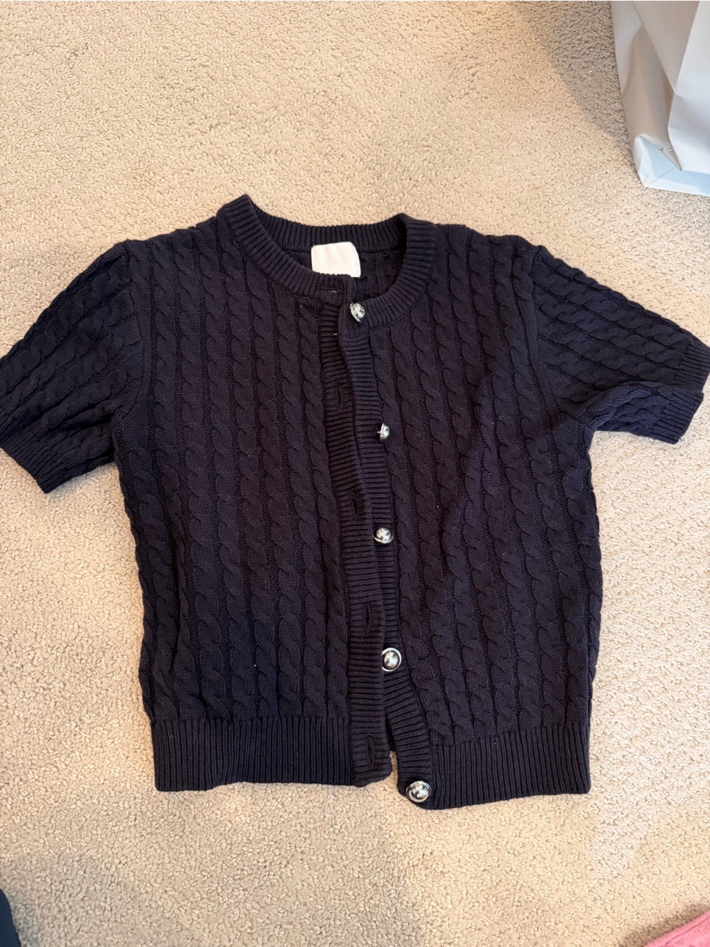 H&M Black Cable Knit Short Sleeve Cardigan